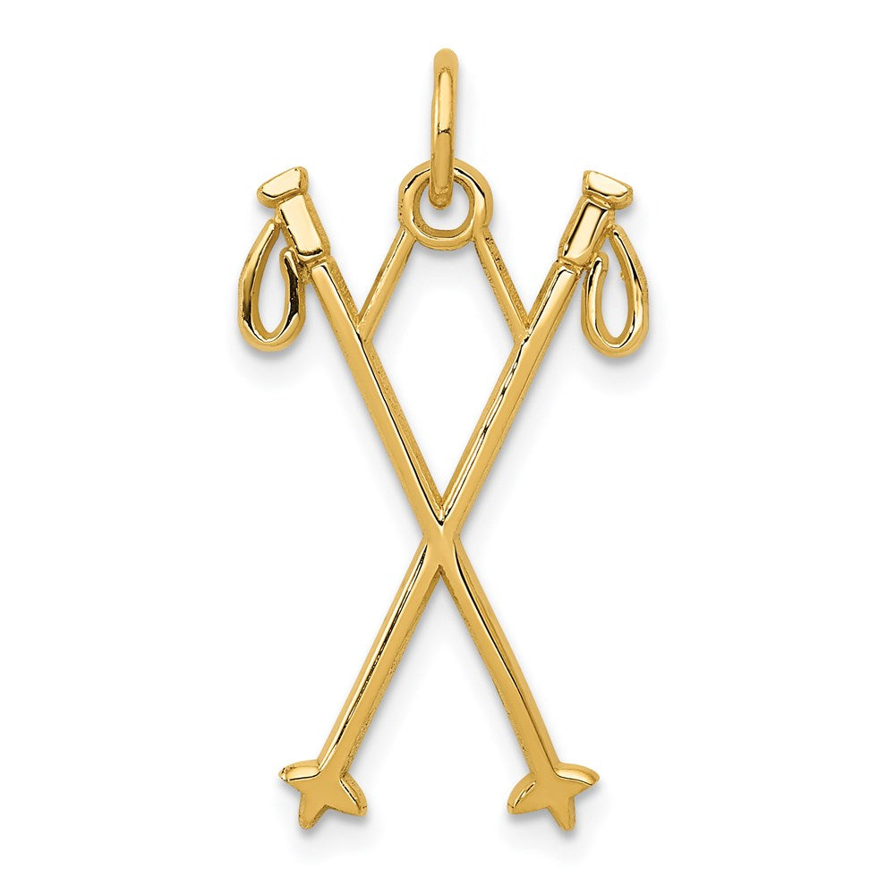 14k Ski Poles Charm, 26 x 14 mm