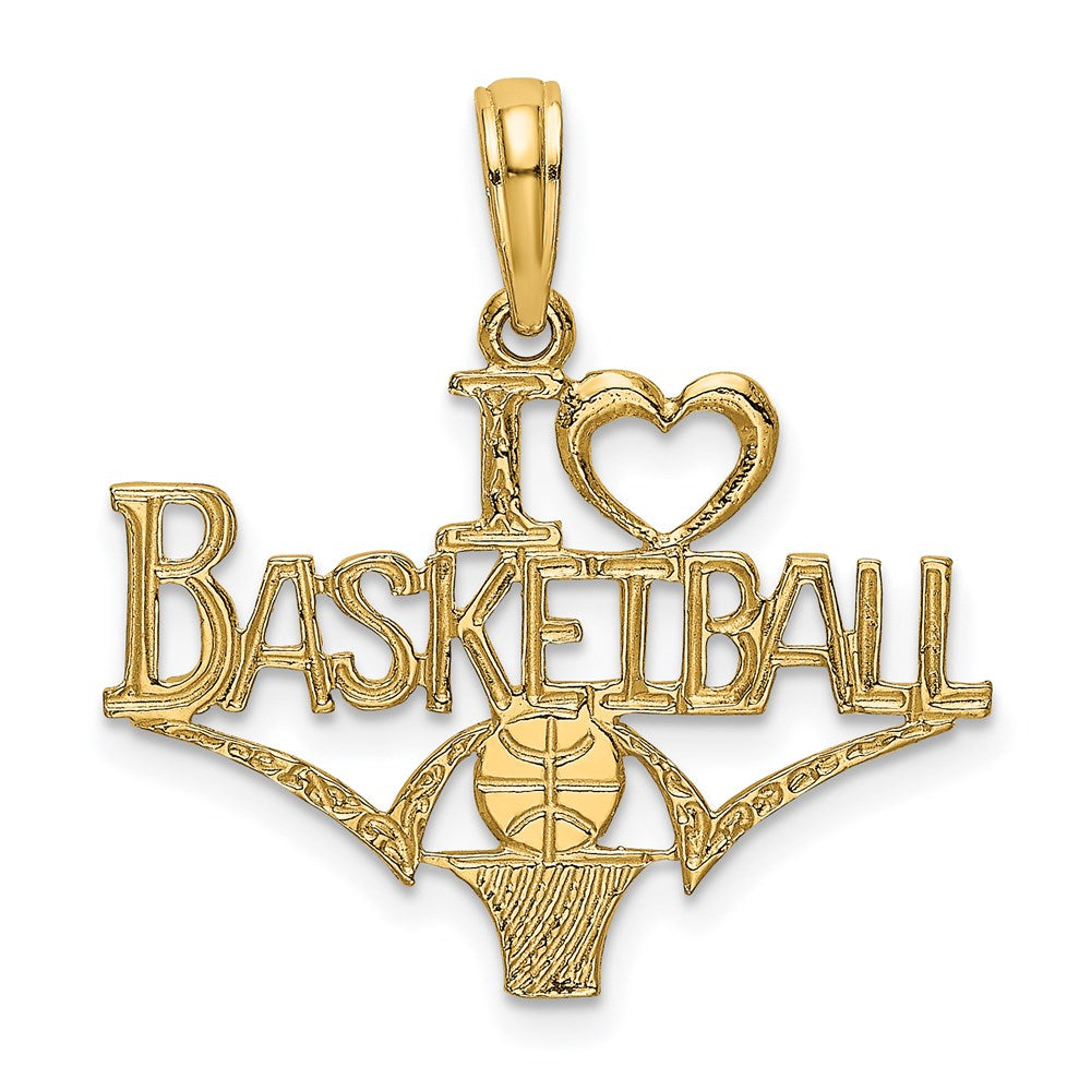 14K I HEART BASKETBALL with Ball and Net Charm, 15.9 x 22.5 mm