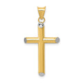 14k and White Rhodium 3-D Hollow Cross Pendant, 34 x 16 mm