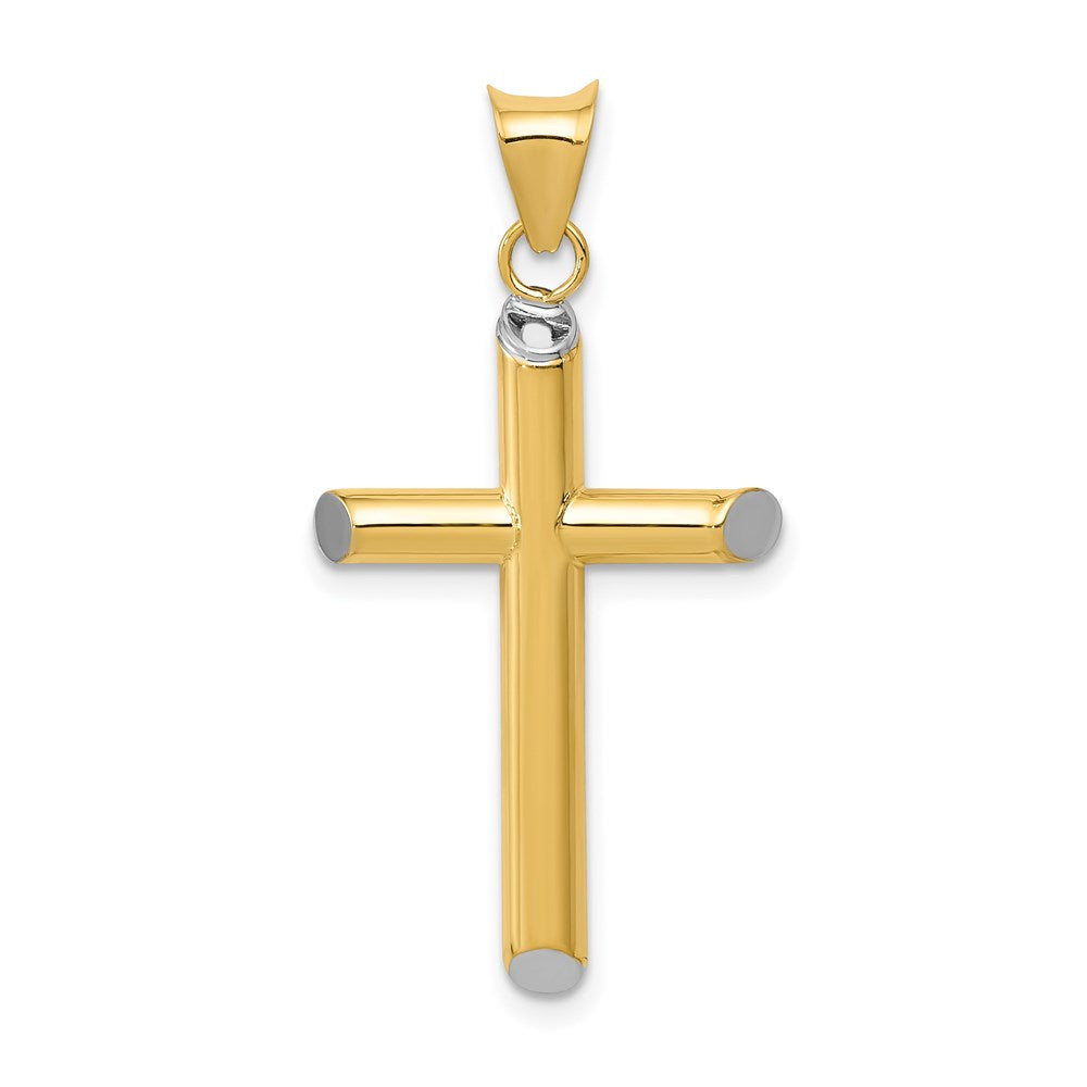 14k and White Rhodium 3-D Hollow Cross Pendant, 34 x 16 mm