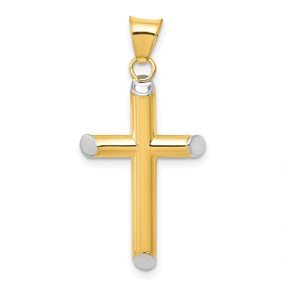 14k and White Rhodium 3-D Hollow Cross Pendant, 33 x 17 mm