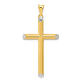 14k and White Rhodium 3-D Hollow Cross Pendant, 46 x 24 mm