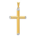 14K and White Rhodium 3-D Hollow Diamond-cut Cross Pendant, 45 x 25 mm