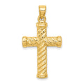 14k Reversible Diamond-cut Textured Cross Pendant, 35 x 19 mm
