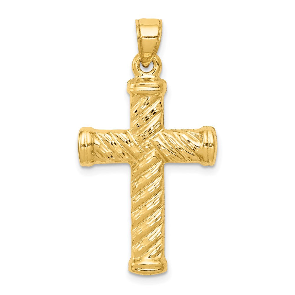 14k Reversible Diamond-cut Textured Cross Pendant, 35 x 19 mm