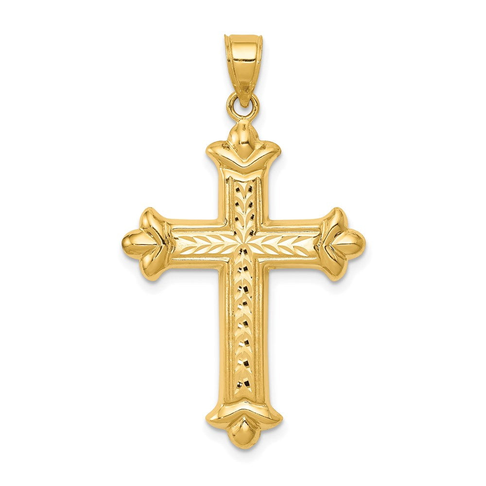 14k Reversible Diamond-cut Cross Pendant, 39 x 23 mm