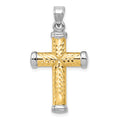 14K Two-Tone and White Rhodium Diamond-cut Reversible Cross Pendant, 35 x 18.5 mm
