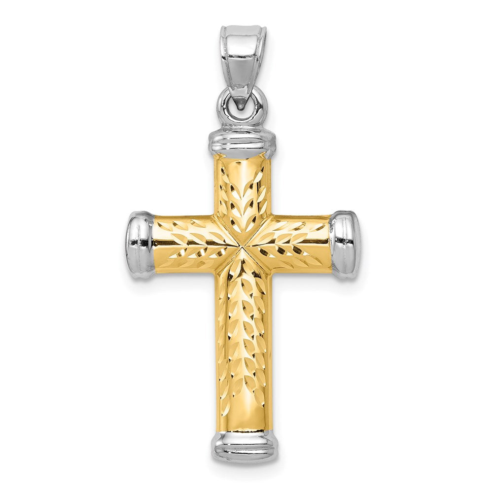 14K Two-Tone and White Rhodium Diamond-cut Reversible Cross Pendant, 35 x 18.5 mm