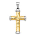 14K Two-Tone and White Rhodium Diamond-cut Reversible Cross Pendant, 48 x 25.5 mm