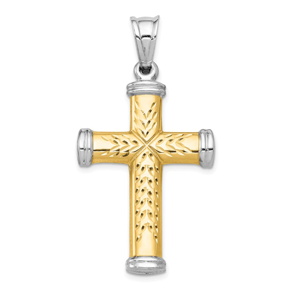 14K Two-Tone and White Rhodium Diamond-cut Reversible Cross Pendant, 48 x 25.5 mm