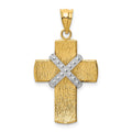 14K Two-tone Diamond-cut -X- Cross Pendant, 32.25 x 18 mm
