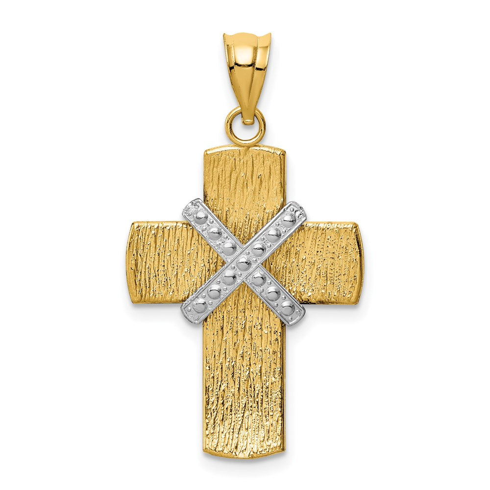 14K Two-tone Diamond-cut -X- Cross Pendant, 32.25 x 18 mm