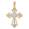 14K and White Rhodium Budded Cross Pendant, 38 x 22 mm