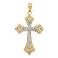 14k and White Rhodium Textured Cross Pendant, 41 x 23 mm