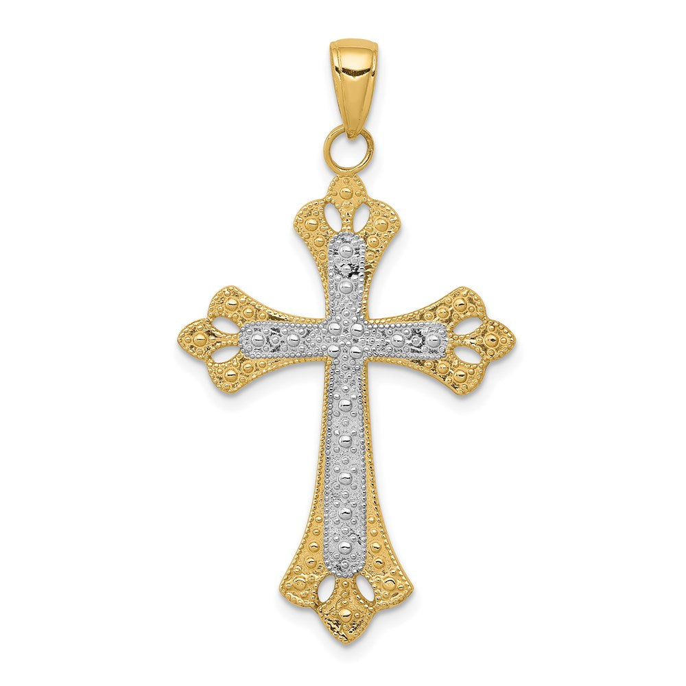 14k and White Rhodium Textured Cross Pendant, 41 x 23 mm