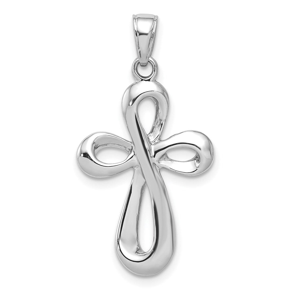 14k White Gold Ribbon Cross Pendant, 35 x 18 mm