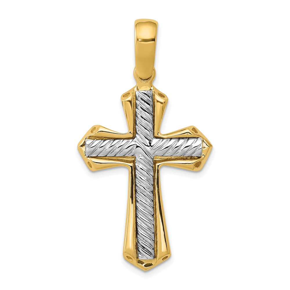 14k Two-tone Solid Cross Pendant, 42 x 21 mm