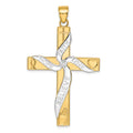 14K and White Rhodium Large HOPE FAITH LOVE BELIEVE Cross Pendant, 57 x 34 mm