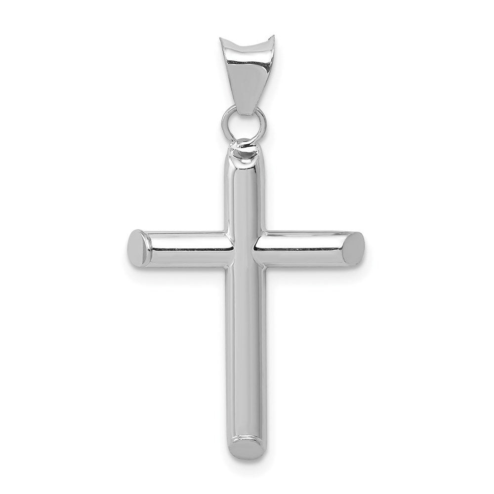 14k White Gold Polished Hollow Cross Pendant, 32 x 16 mm