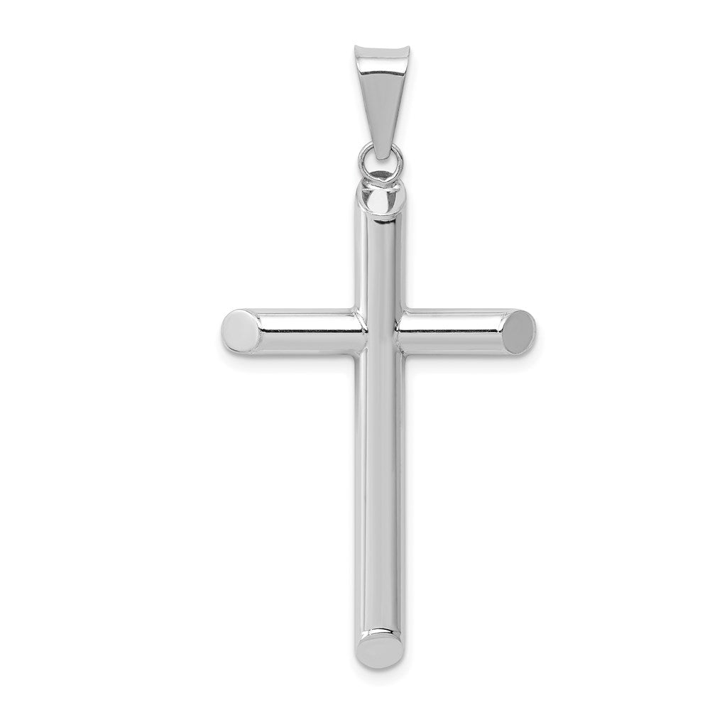 14k White Gold Polished Hollow Cross Pendant, 45 x 25 mm