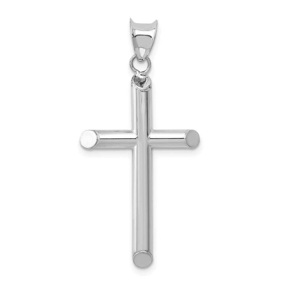 14k White Gold Hollow Cross Pendant, 35 x 17 mm