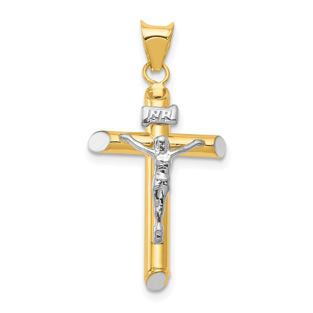 14K Two-Tone and White Rhodium Inri Crucifix Pendant, 29 x 17 mm