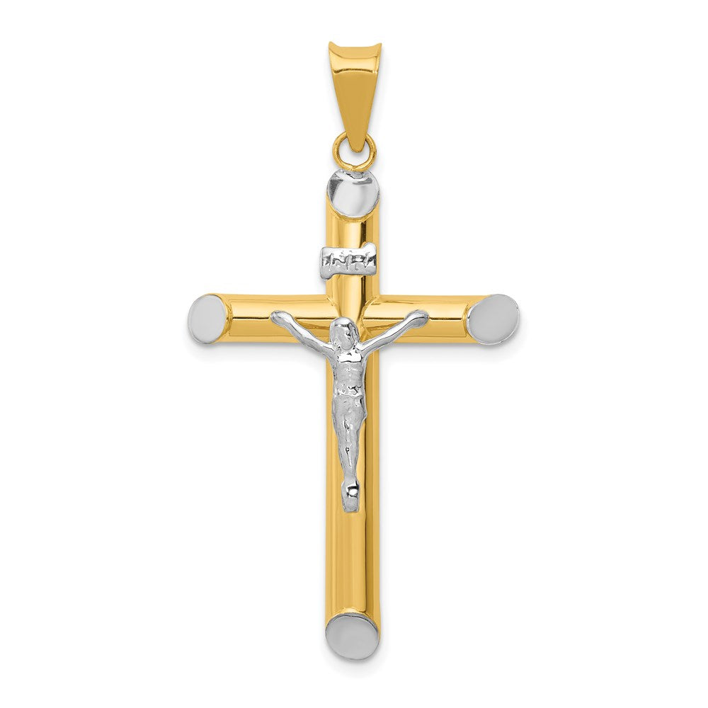 14K Two-Tone and White Rhodium Inri Crucifix Pendant, 44 x 25 mm