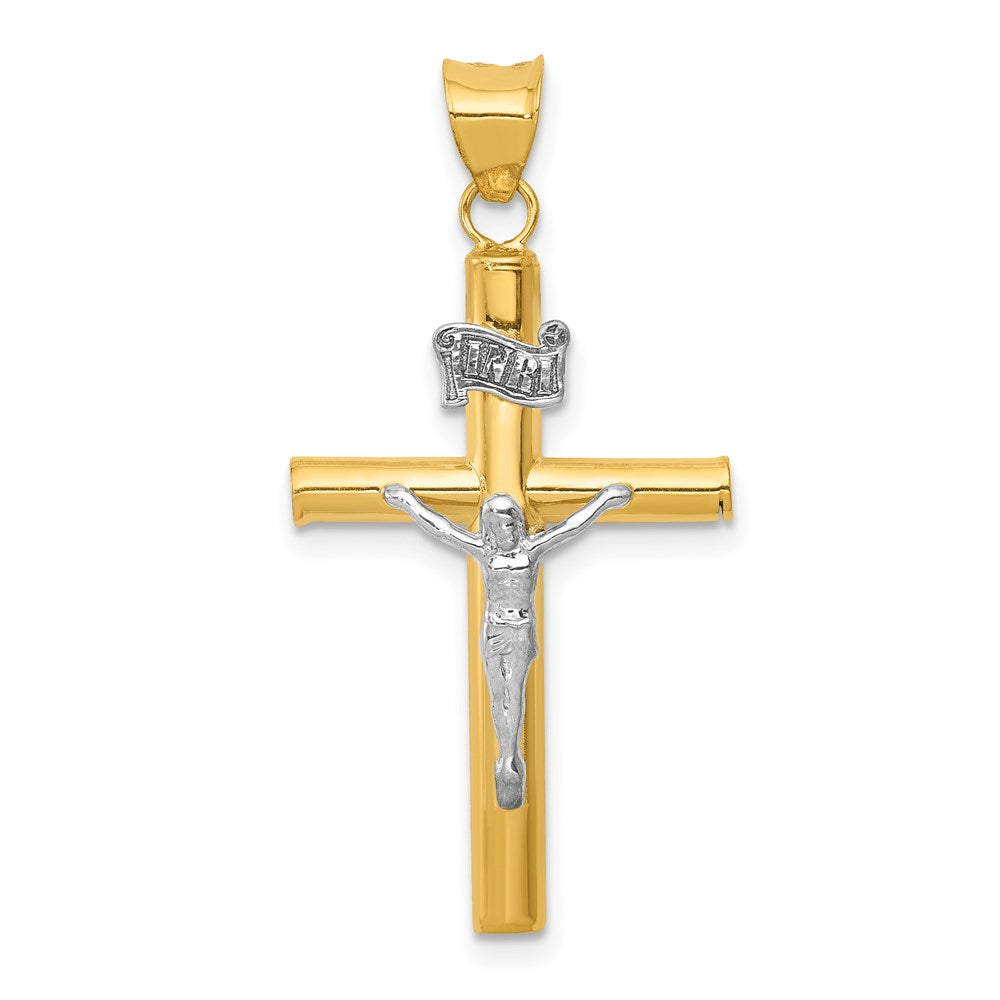 14k Two-tone INRI Crucifix Pendant, 34 x 18 mm