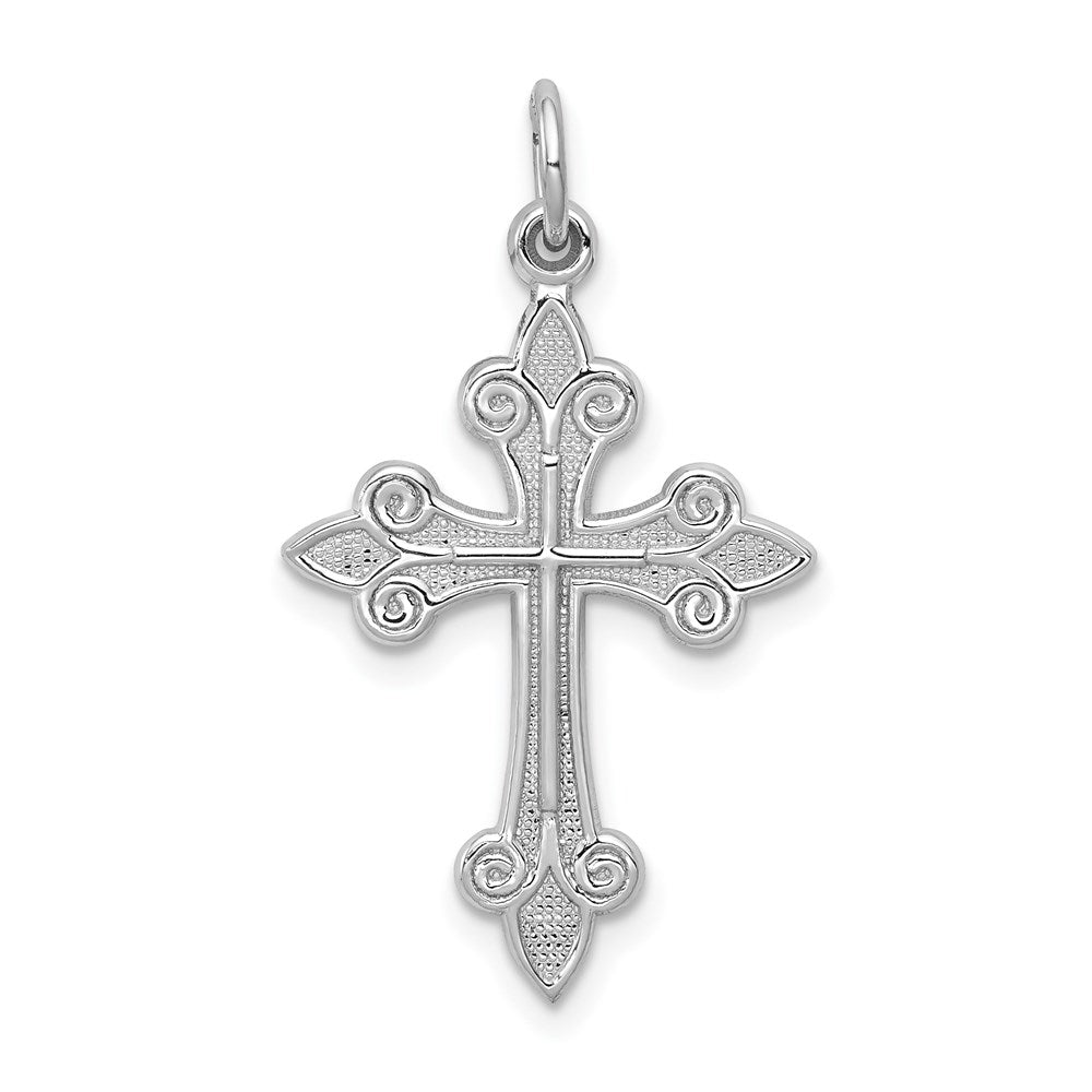 14k White Gold Fleur de Lis Cross Pendant, 30 x 16 mm