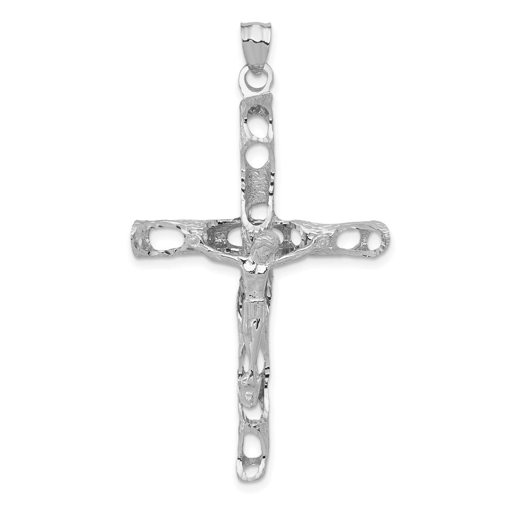 14K White Gold Large Crucifix Pendant, 73 x 41 mm