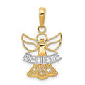 14K and White Rhodium BELIEVE Angel Pendant, 24 x 15 mm