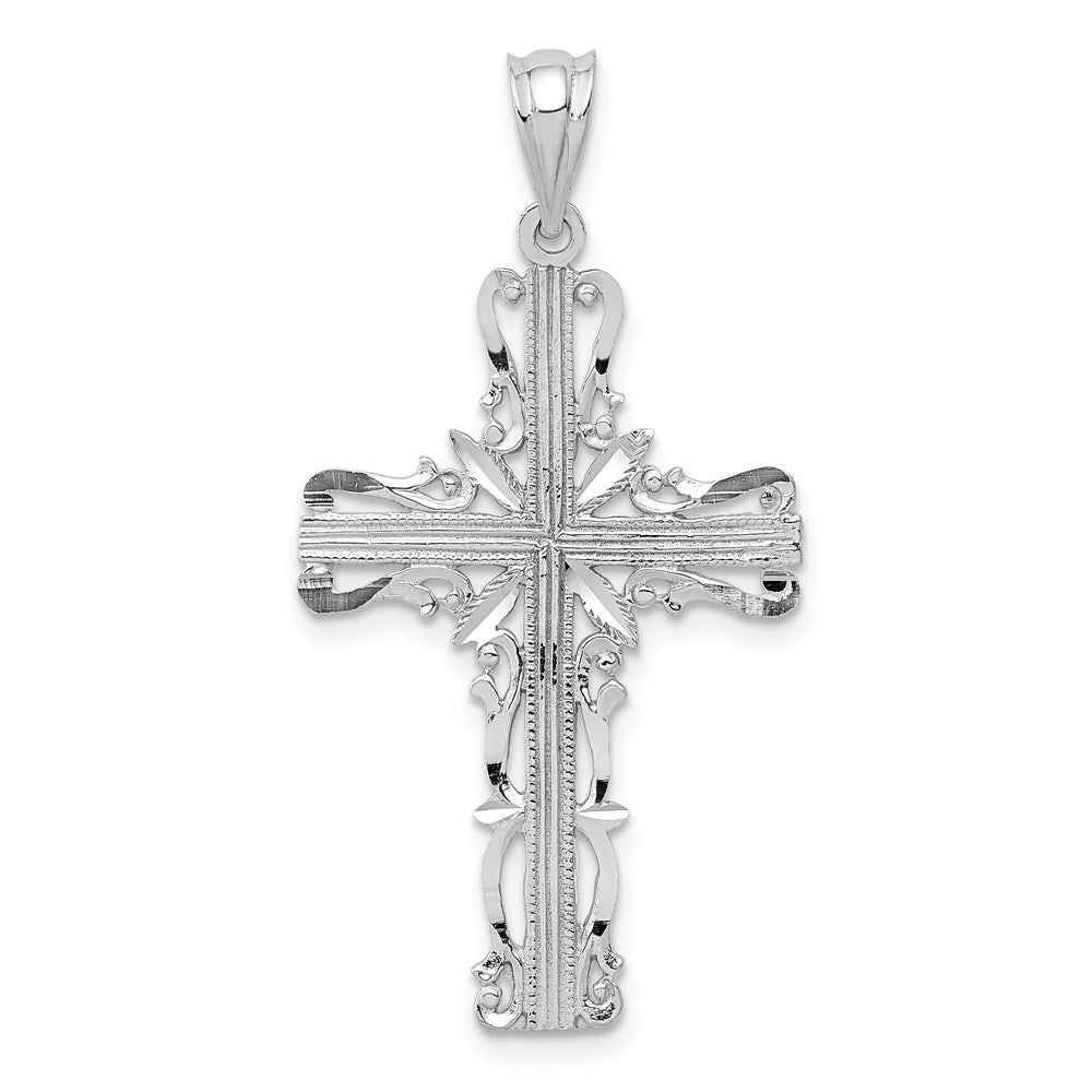 14k White Gold Fancy Latin Cross Pendant, 36 x 19 mm