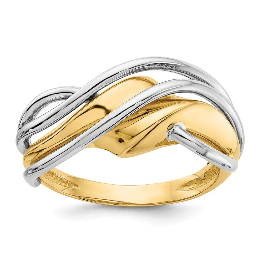 14k Two-tone Wave Ring, Size 7