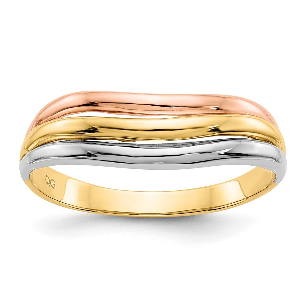 14K Tri-Color Open Fancy Curved Ring, Size 7