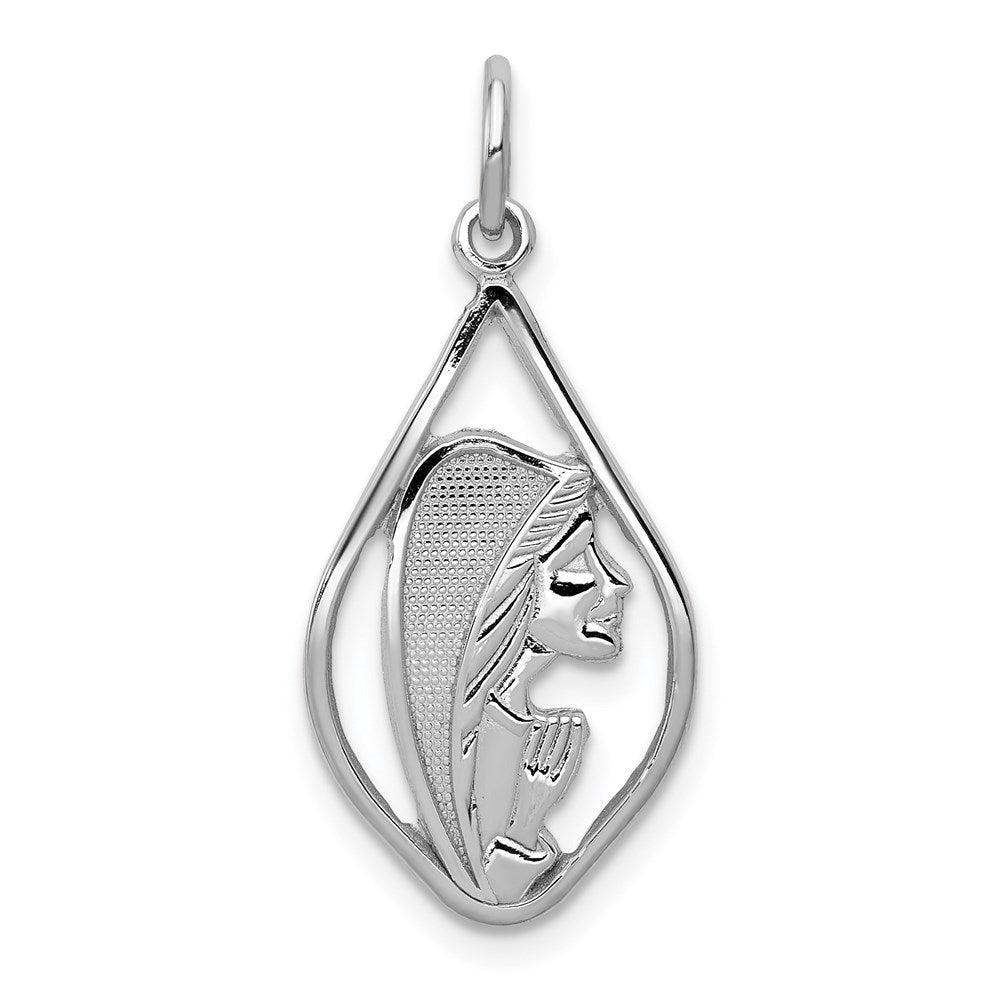 14k White Gold Blessed Virgin Mary Charm, 28 x 12.75 mm