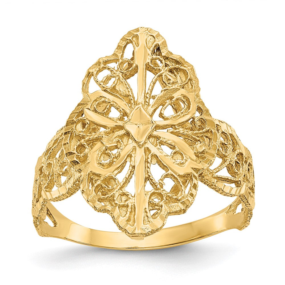 14K Diamond-cut Filigree Ring, Size 6