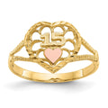 14K Two-tone Diamond-cut Quinceanera 15 in Heart Ring, Size 6