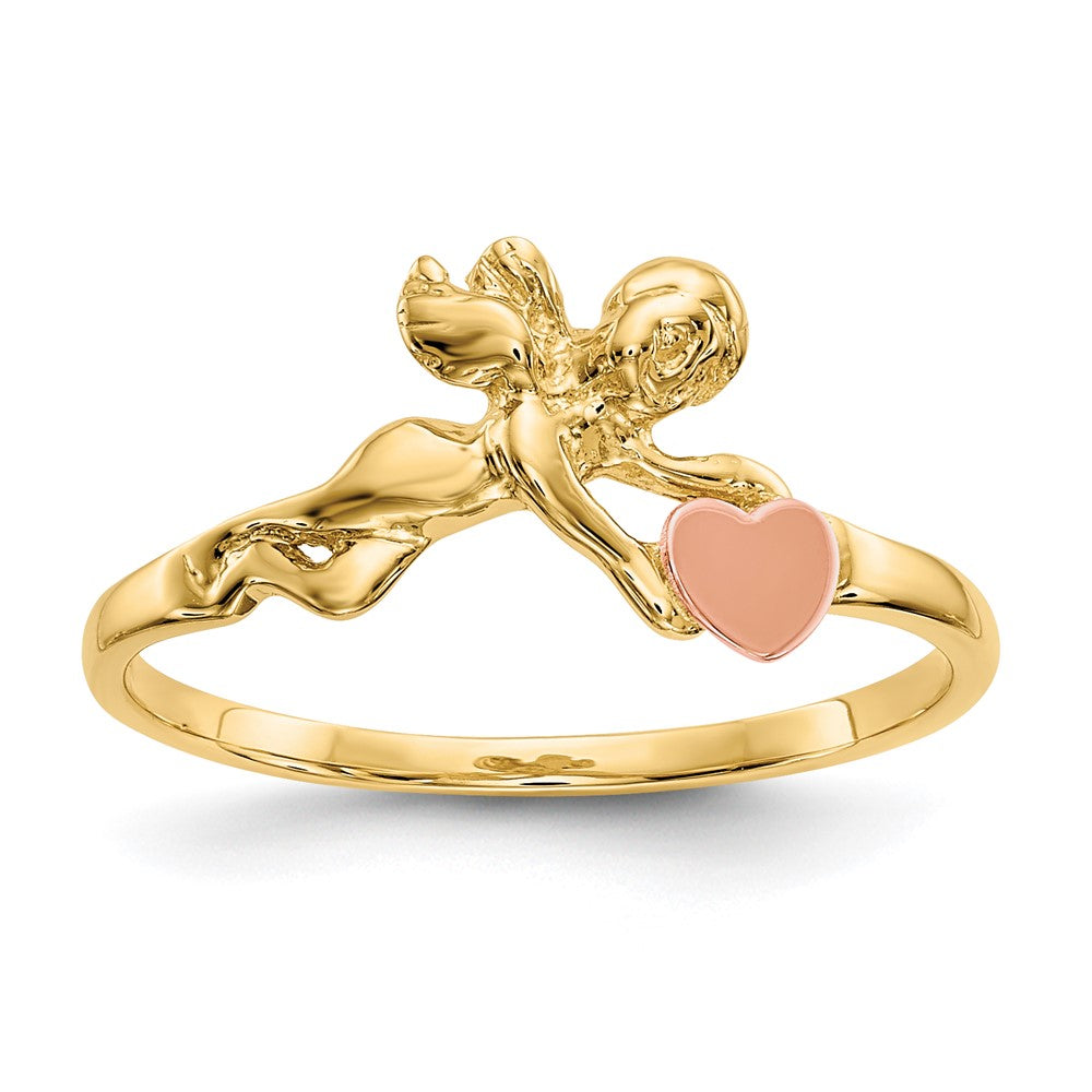 14K Two-tone Angel and Satin Heart Ring, Size 6
