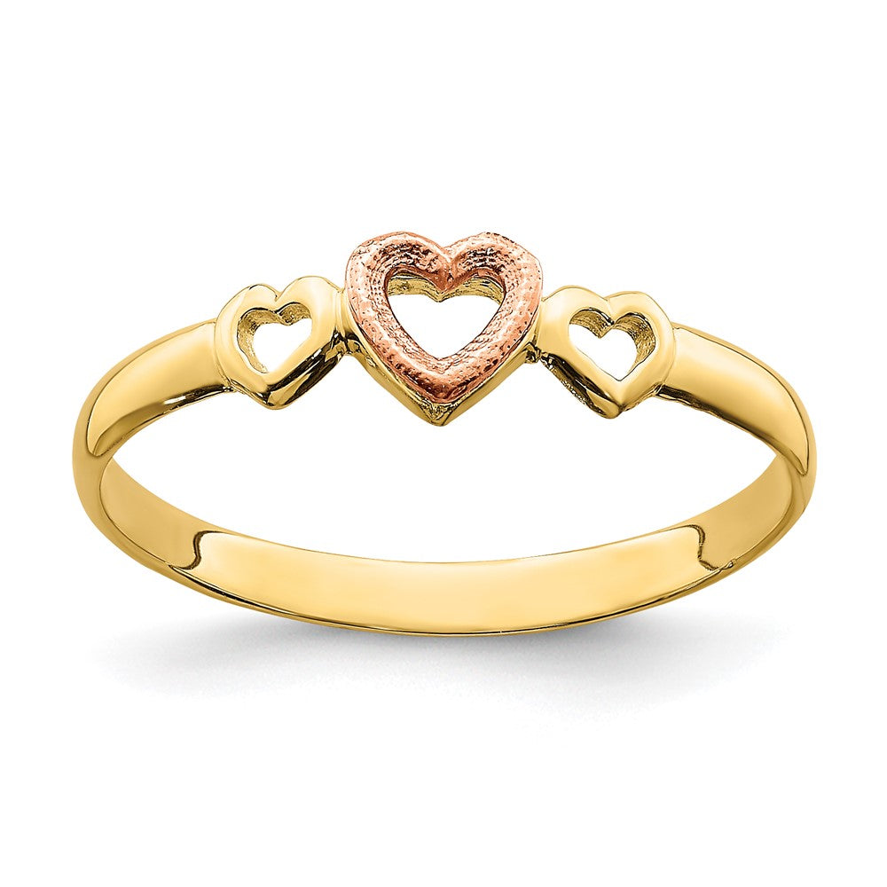 14k Rose and Yellow Gold Hearts Ring, Size 6
