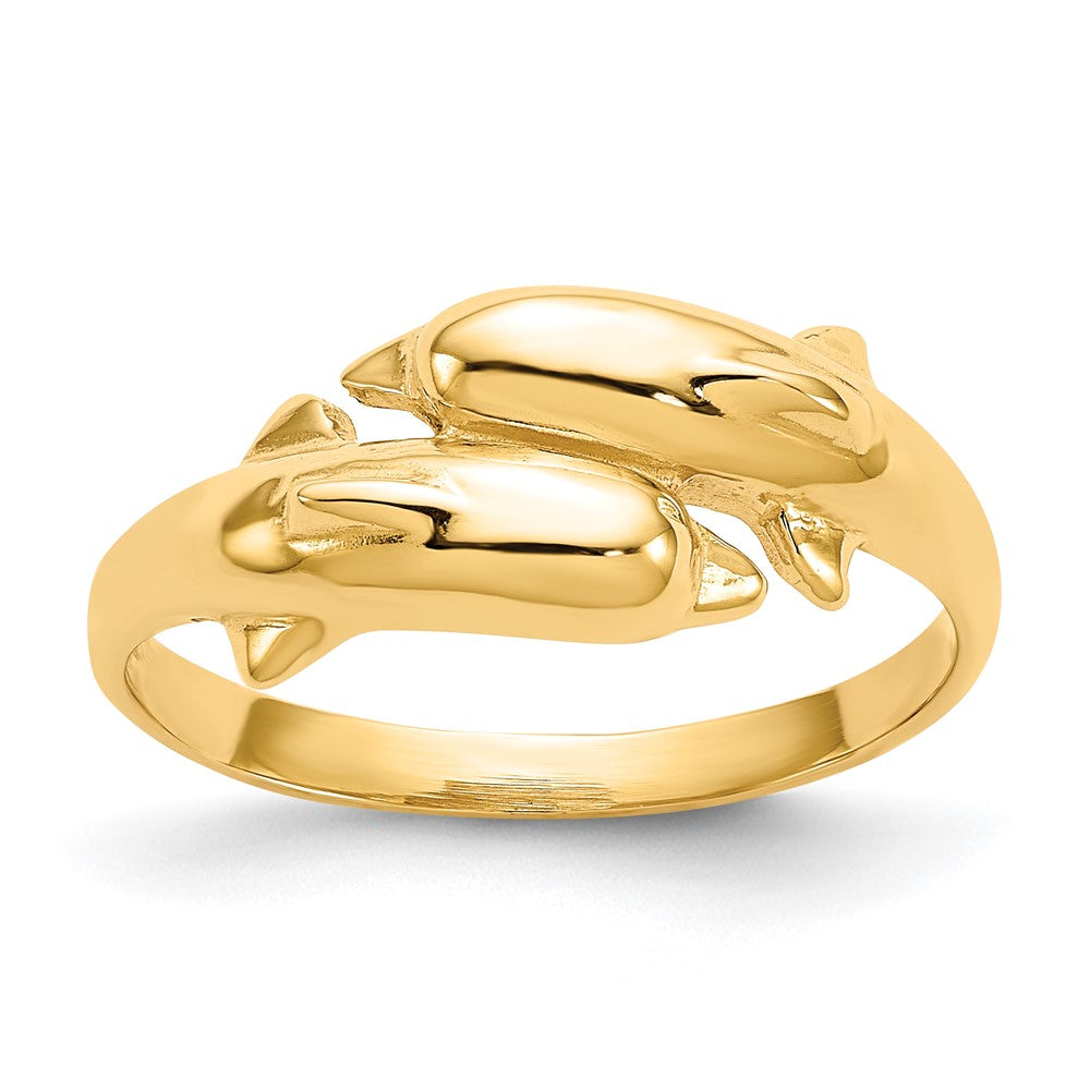 14k Double Dolphin Bypass Ring, Size 6