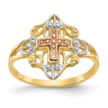 14K Two-tone with White Rhodium Cross Ring, Size 7