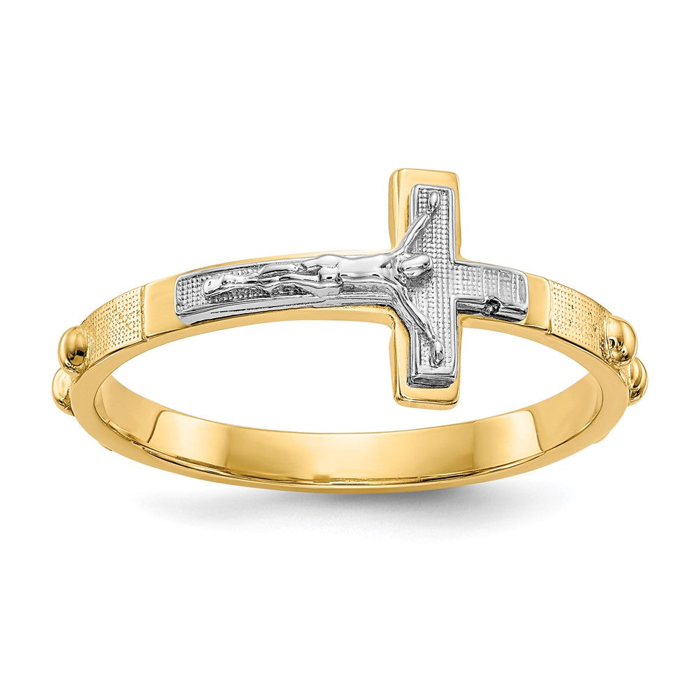 14K Two-tone Crucifix Rosary Ring, Size 7