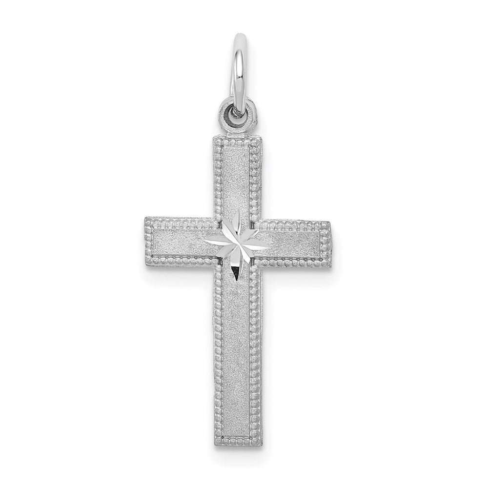 14k White Gold Diamond-cut Cross Pendant, 27 x 12 mm