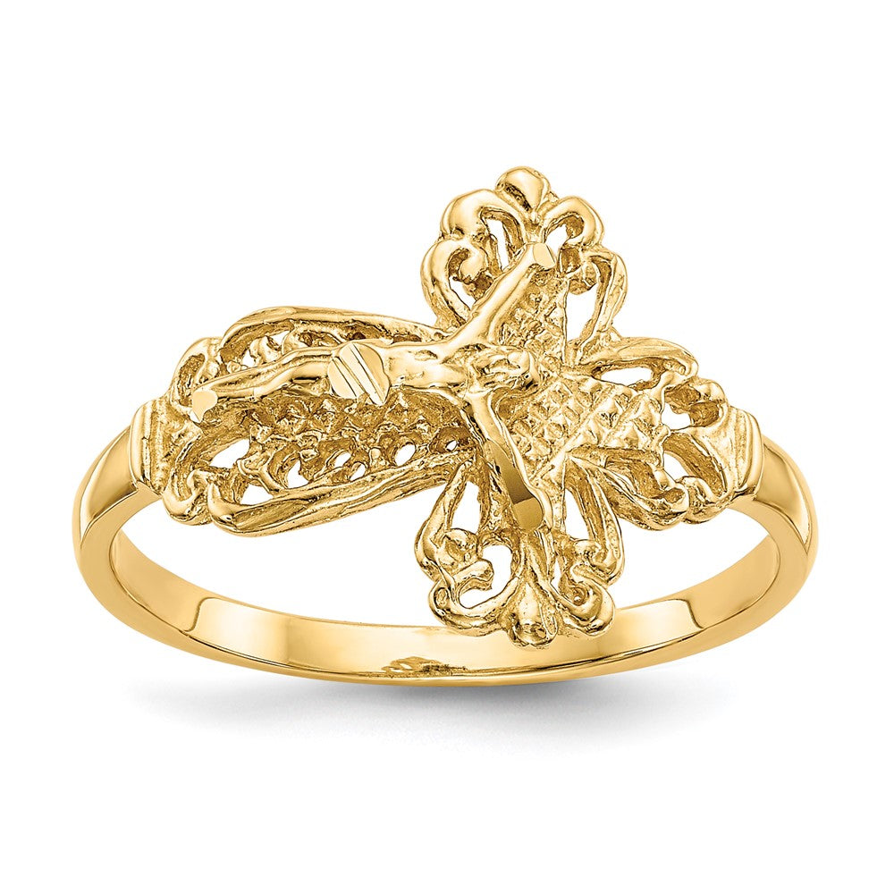 14K Diamond-cut Crucifix Ring, Size 6, 1.59 g