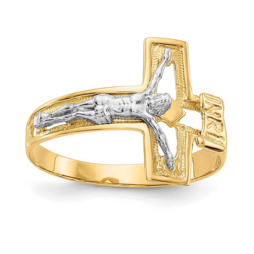 14K Two-tone Mens Polished Crucifix Ring, Size 10