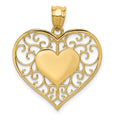 14K Polished Filigree Border Heart Pendant, 26 x 22 mm
