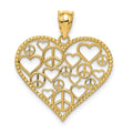 14K Polished Hearts and Peace Signs in Heart Pendant, 25 x 22 mm