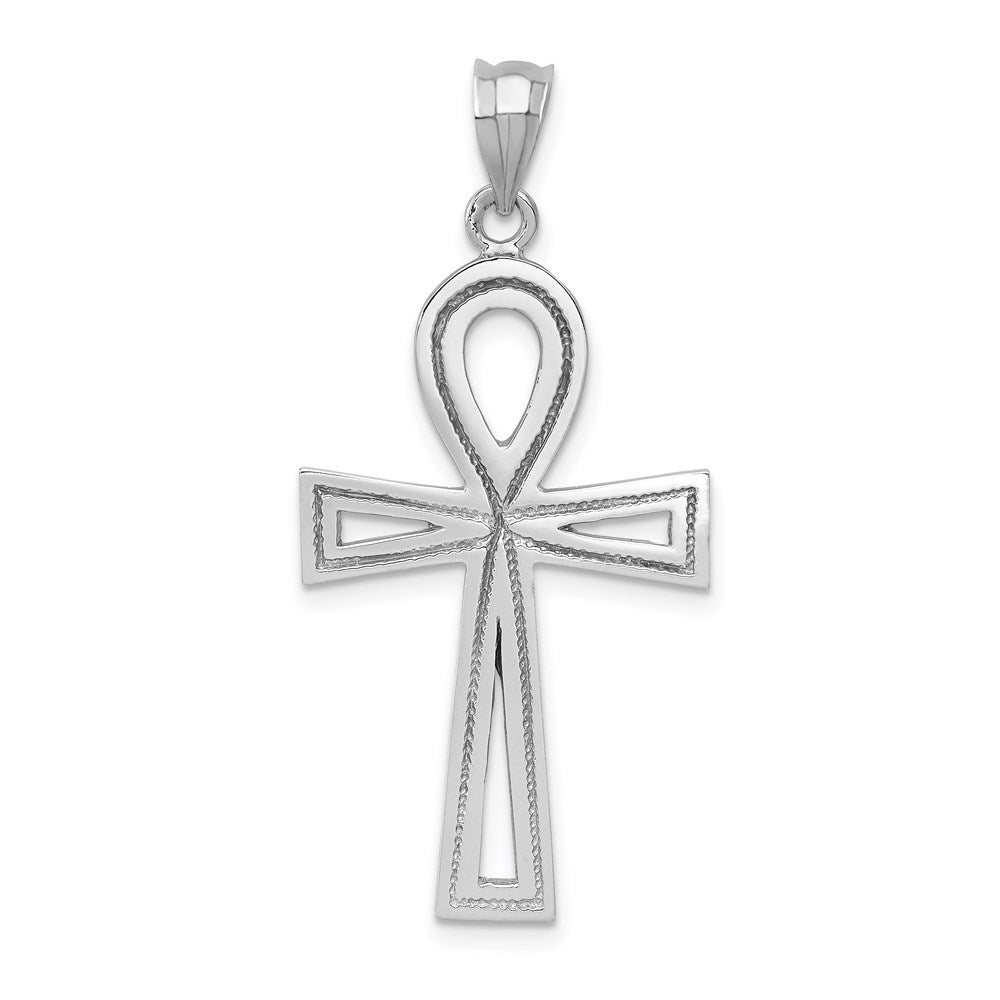 14k White Gold Ankh Cross Pendant, 39 x 19 mm