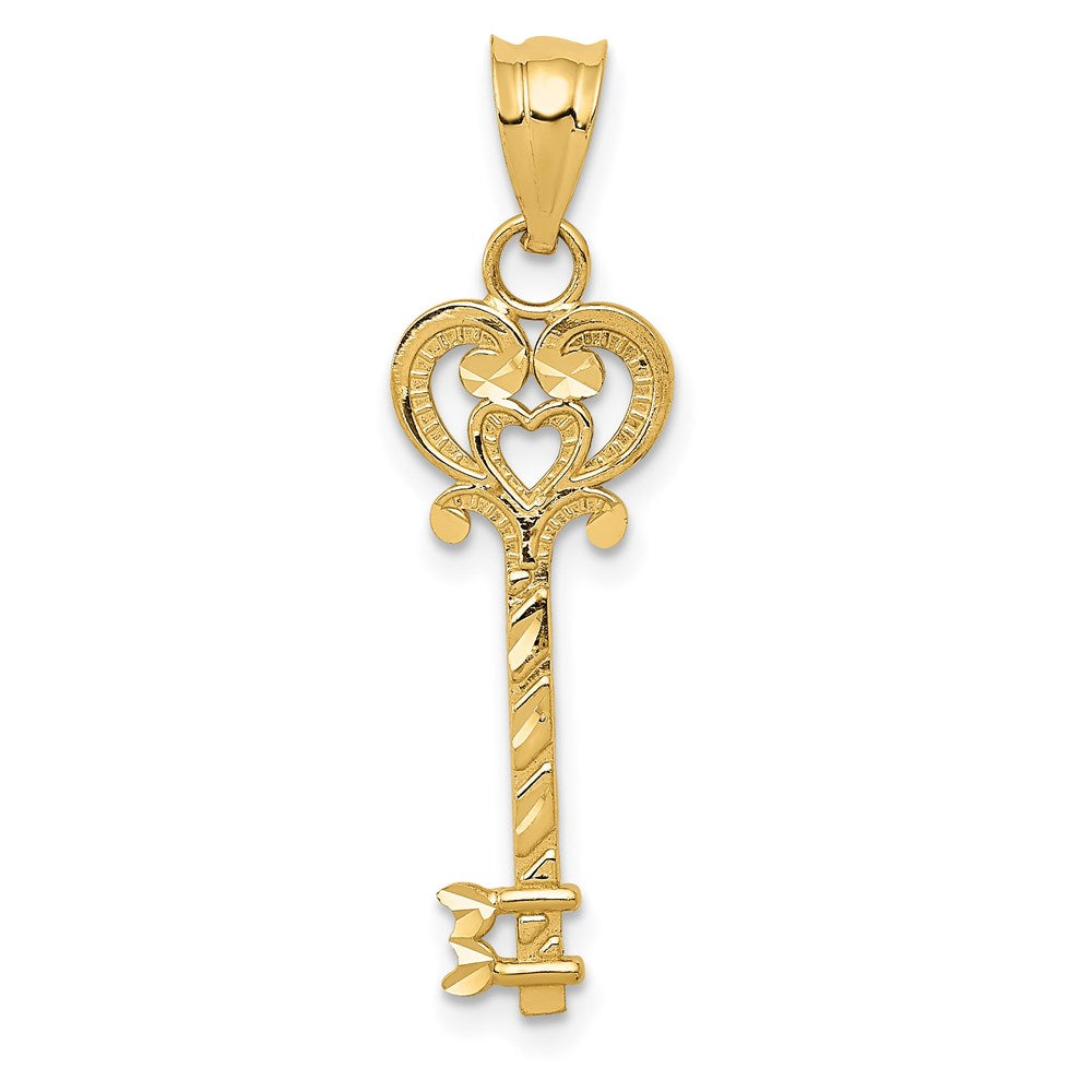 14k Diamond-cut Key Pendant, 30 x 9 mm