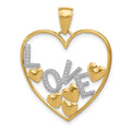 14K and White Rhodium LOVE and Floating Hearts Pendant, 30 x 25 mm